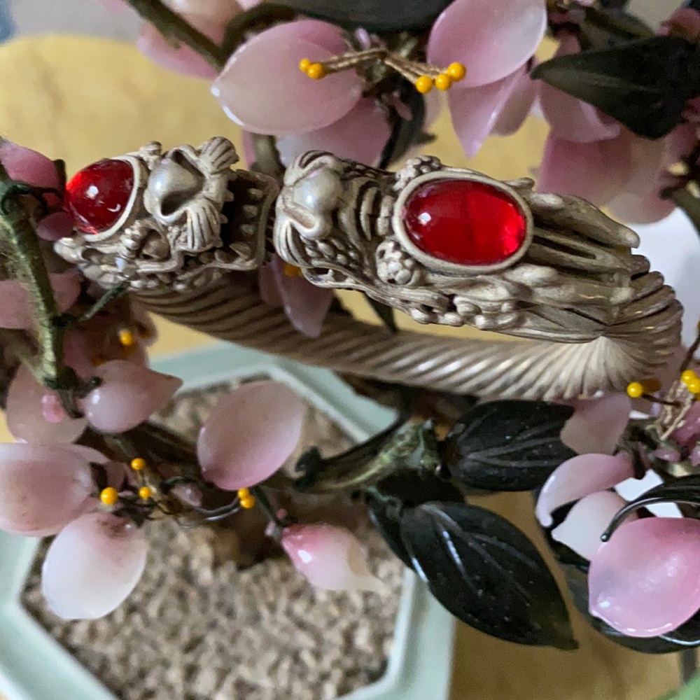 Antique double dragon red jade bracelet